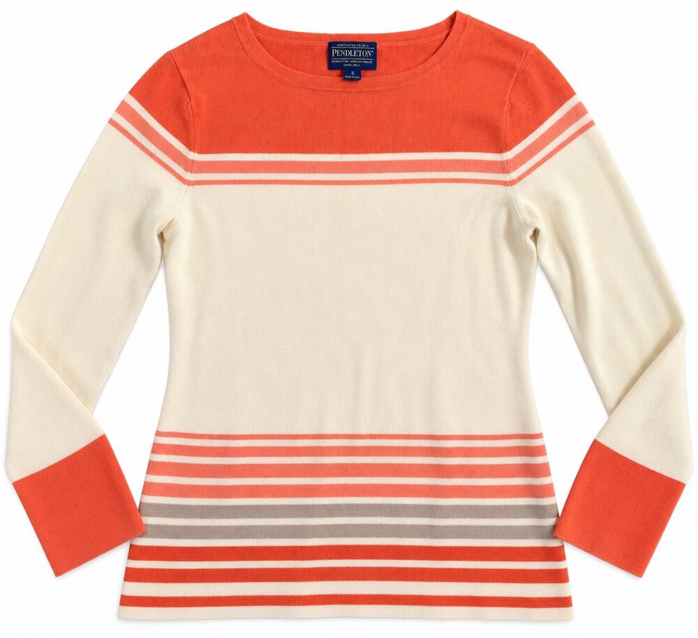 Pendleton Silk Blend Sweater Women S Coral Cream Striped Lightweight Knit